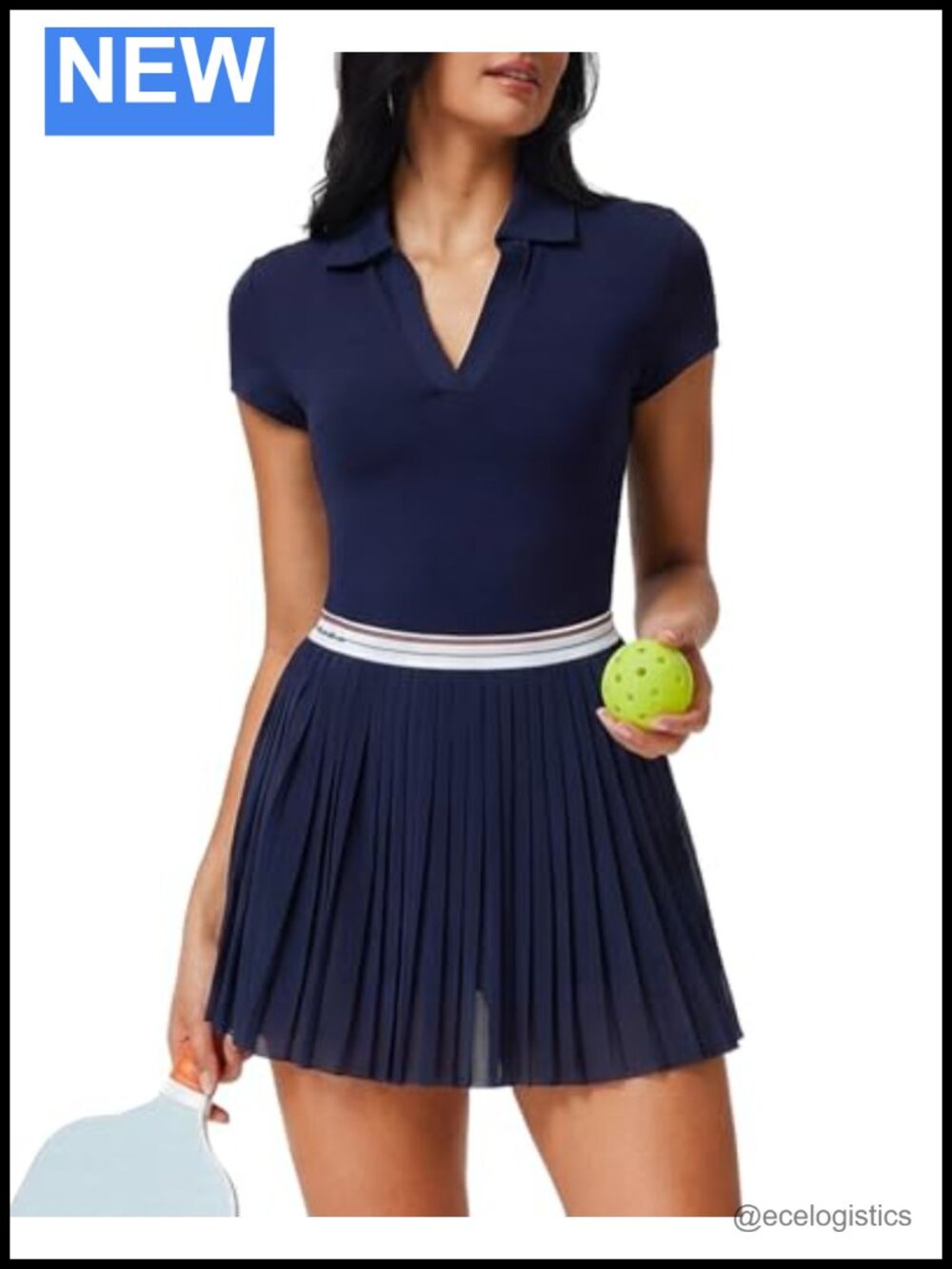 Women Golf Tennis Skirt Set Built-in Shorts V-Neck Pleated Skort Athletic